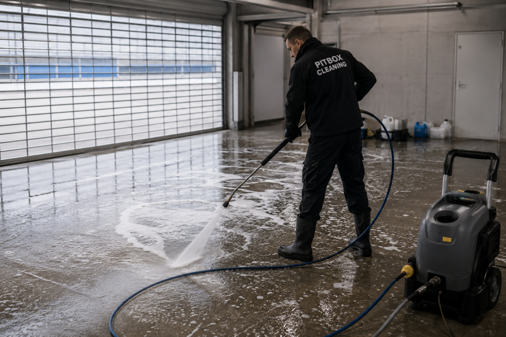 Specialistische reiniging van de pitbox na een 24 uursrace